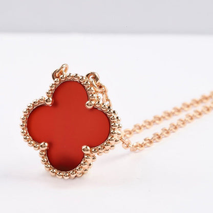 [OrnoraJewelry]CLOVER 15MM CARNELIAN SINGLE FLOWER NECKLACE