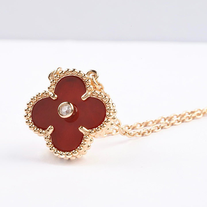 [OrnoraJewelry]CLOVER 15MM DIAMOND CARNELIAN NECKLACE