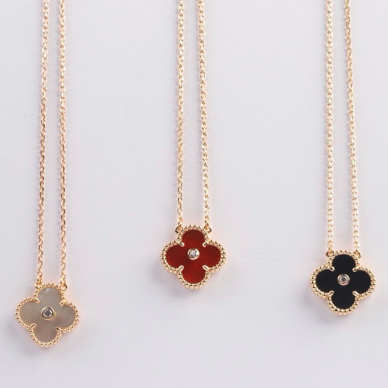 [OrnoraJewelry]CLOVER 15MM DIAMOND CARNELIAN NECKLACE