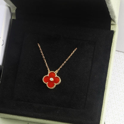 [OrnoraJewelry]CLOVER 15MM DIAMOND CARNELIAN NECKLACE
