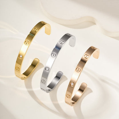 [OrnoraJewelry]LOVE BRACELET 6.1MM 1 DIAMOND OPEN CUFF