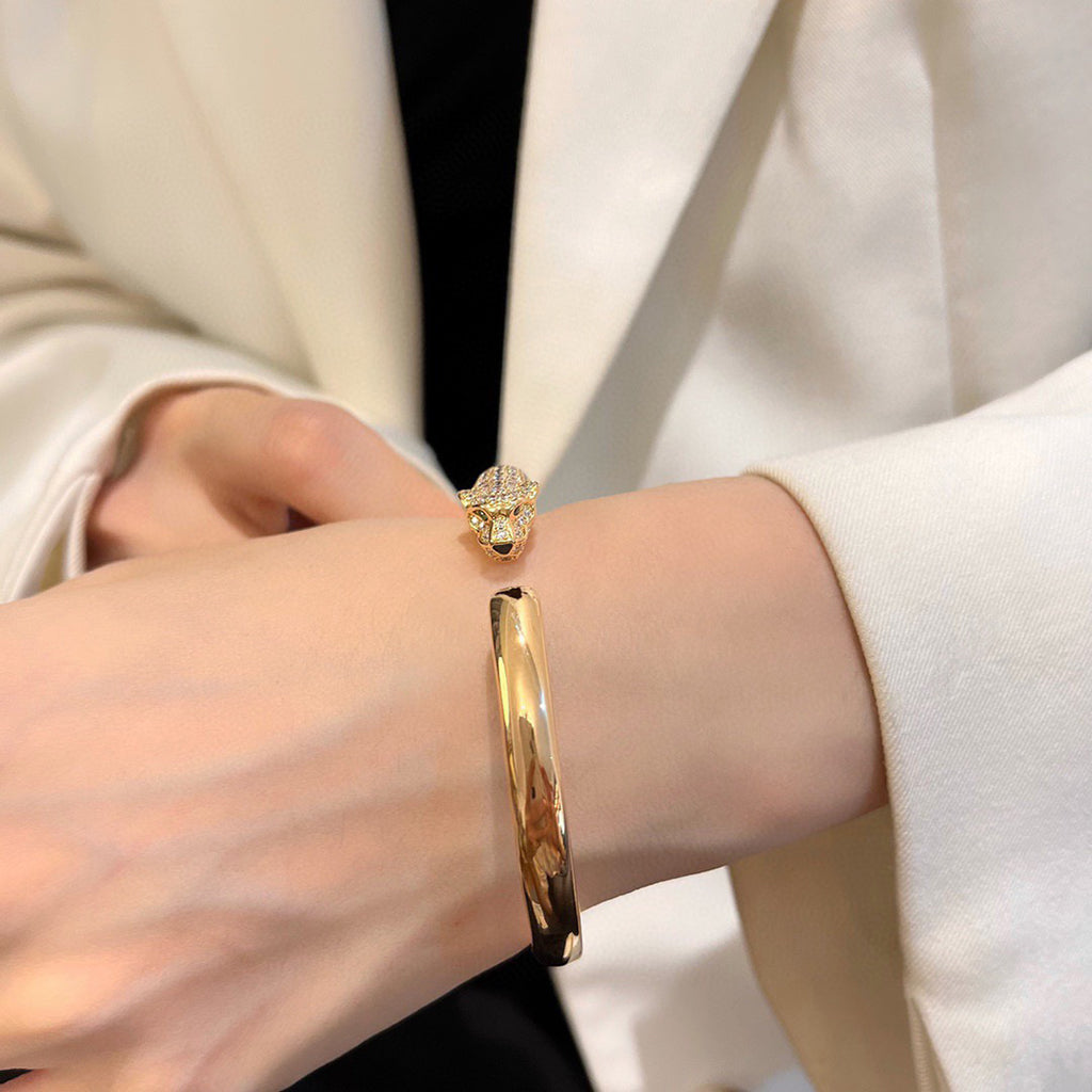 [OrnoraJewelry]PANTHERE HALF DIAMOND OPEN BRACELET
