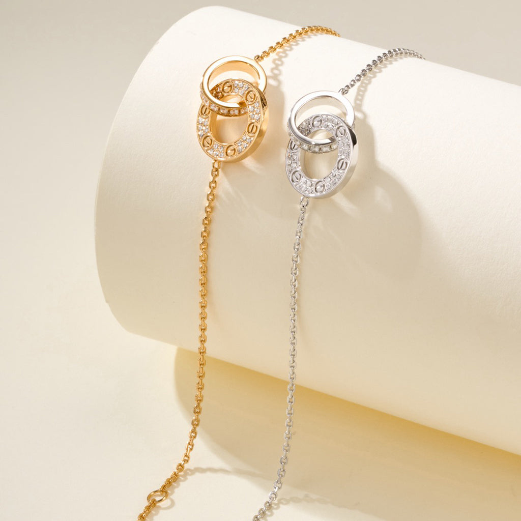 [OrnoraJewelry]LOVE DOUBLE RING FULL DIAMOND BRACELET