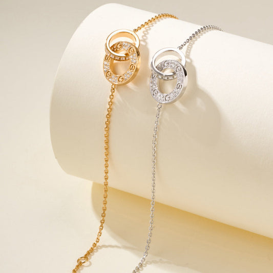 [OrnoraJewelry]LOVE DOUBLE RING FULL DIAMOND BRACELET