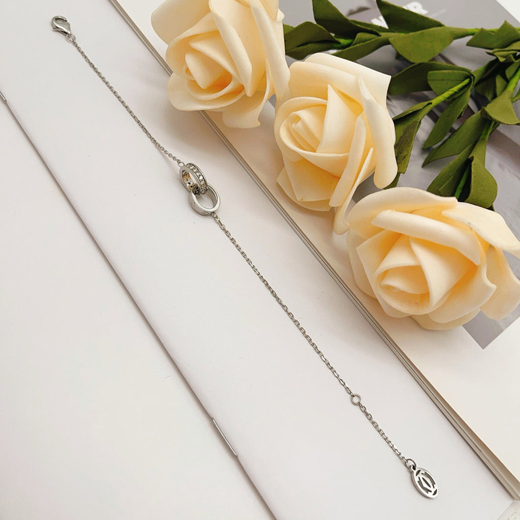 [OrnoraJewelry]LOVE DOUBLE RING HALF DIAMOND BRACELET