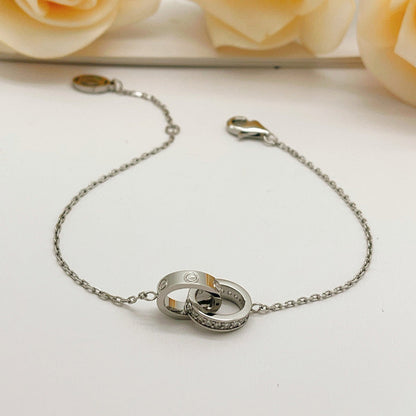 [OrnoraJewelry]LOVE DOUBLE RING HALF DIAMOND BRACELET