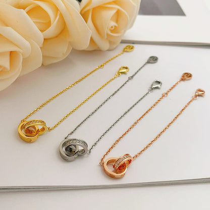 [OrnoraJewelry]LOVE DOUBLE RING HALF DIAMOND BRACELET