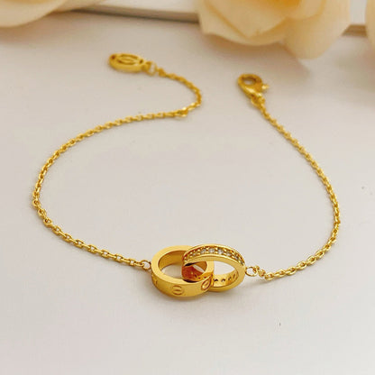 [OrnoraJewelry]LOVE DOUBLE RING HALF DIAMOND BRACELET