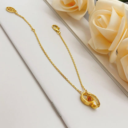 [OrnoraJewelry]LOVE DOUBLE RING HALF DIAMOND BRACELET