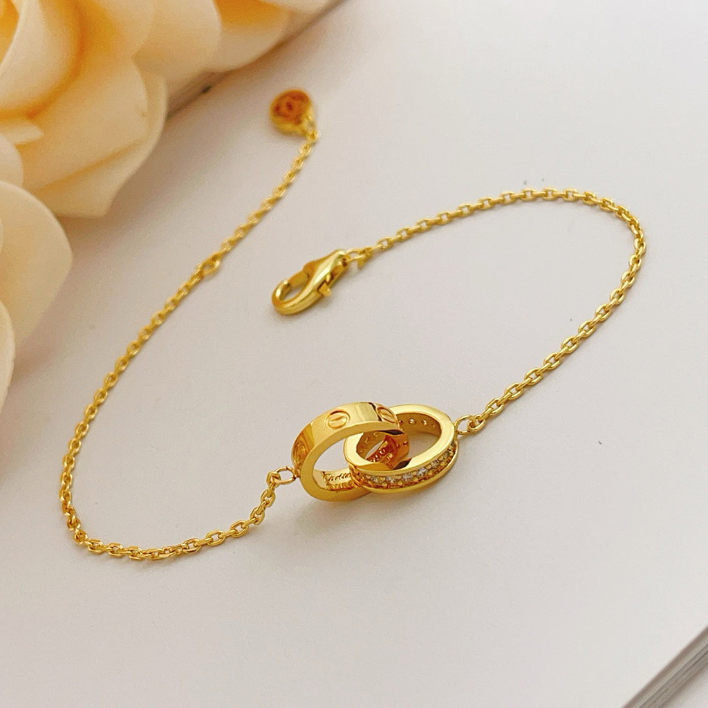 [OrnoraJewelry]LOVE DOUBLE RING HALF DIAMOND BRACELET