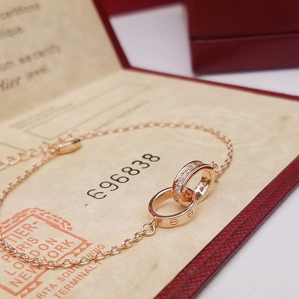 [OrnoraJewelry]LOVE DOUBLE RING HALF DIAMOND BRACELET
