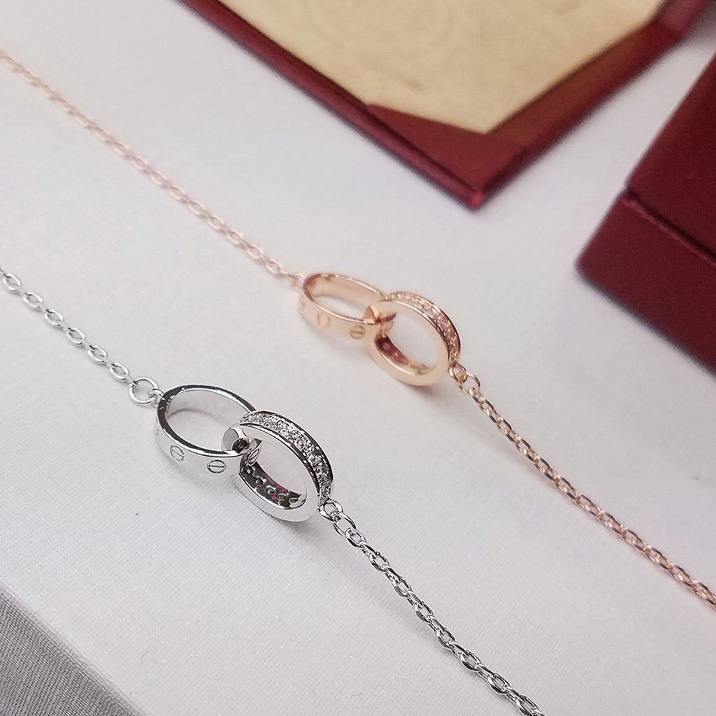 [OrnoraJewelry]LOVE DOUBLE RING HALF DIAMOND BRACELET