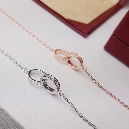 [OrnoraJewelry]LOVE DOUBLE RING HALF DIAMOND BRACELET