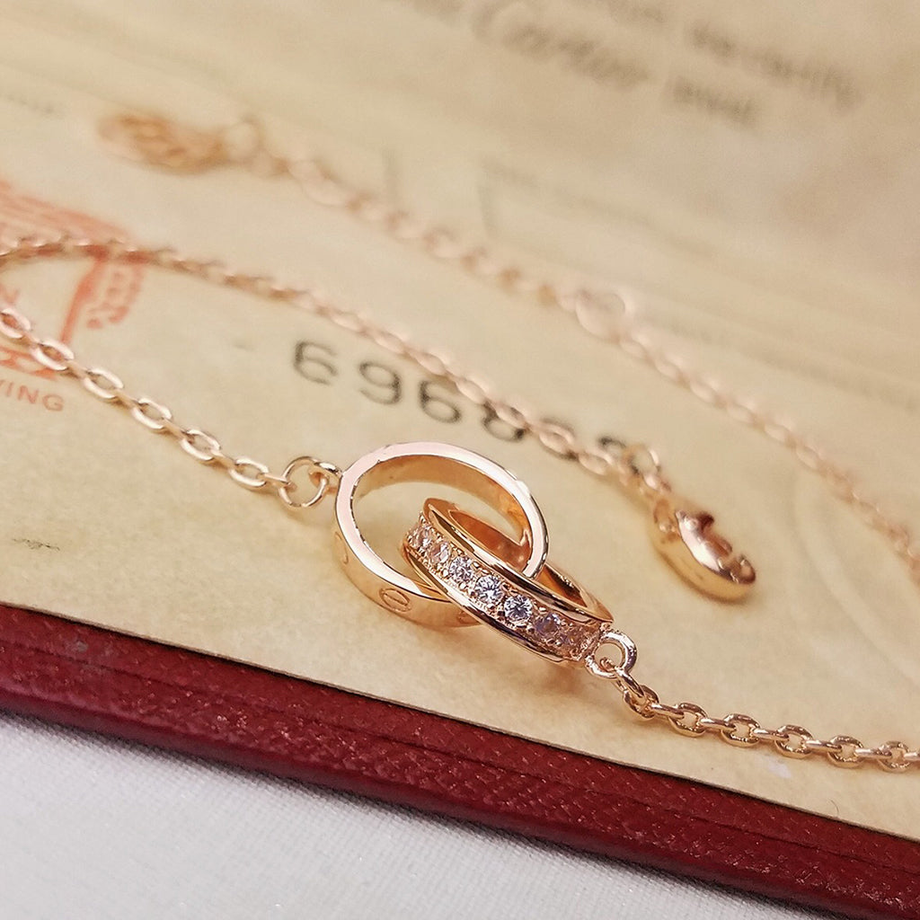 [OrnoraJewelry]LOVE DOUBLE RING HALF DIAMOND BRACELET