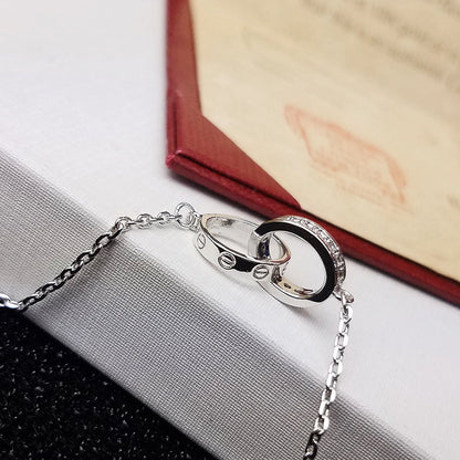 [OrnoraJewelry]LOVE DOUBLE RING HALF DIAMOND BRACELET
