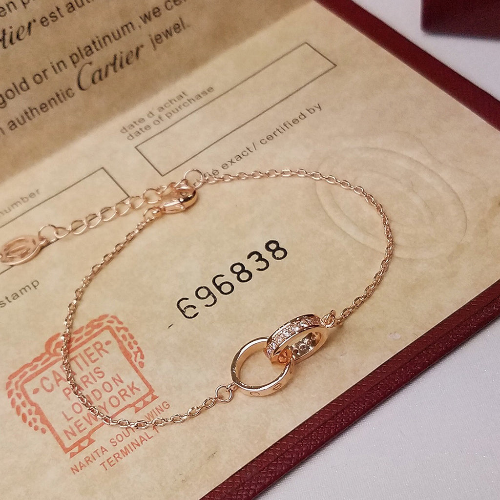 [OrnoraJewelry]LOVE DOUBLE RING HALF DIAMOND BRACELET