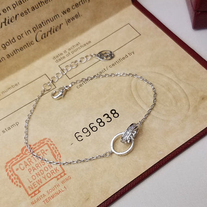 [OrnoraJewelry]LOVE DOUBLE RING HALF DIAMOND BRACELET