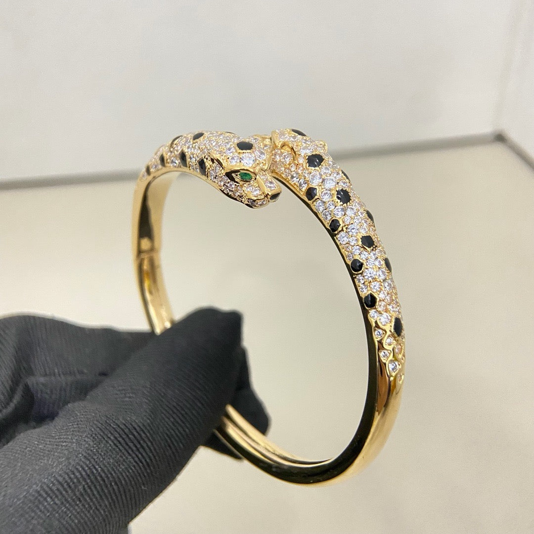 [OrnoraJewelry]PANTHERE DOUBLE HEADED HALF DIAMOND OPEN BRACELET