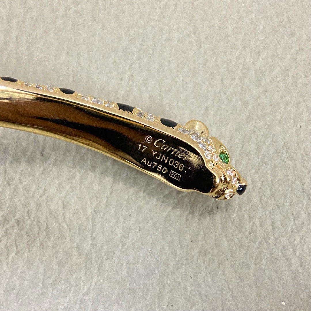 [OrnoraJewelry]PANTHERE DOUBLE HEADED HALF DIAMOND OPEN BRACELET