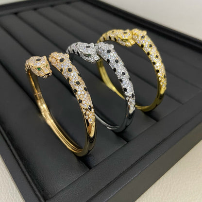 [OrnoraJewelry]PANTHERE DOUBLE HEADED HALF DIAMOND OPEN BRACELET