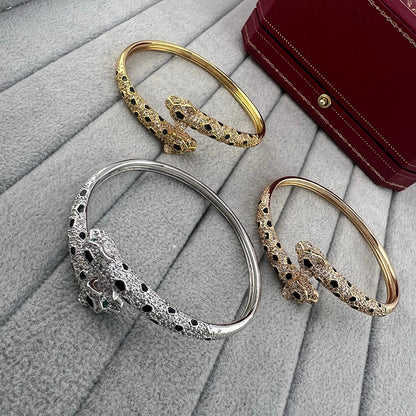 [OrnoraJewelry]PANTHERE DOUBLE HEADED HALF DIAMOND OPEN BRACELET
