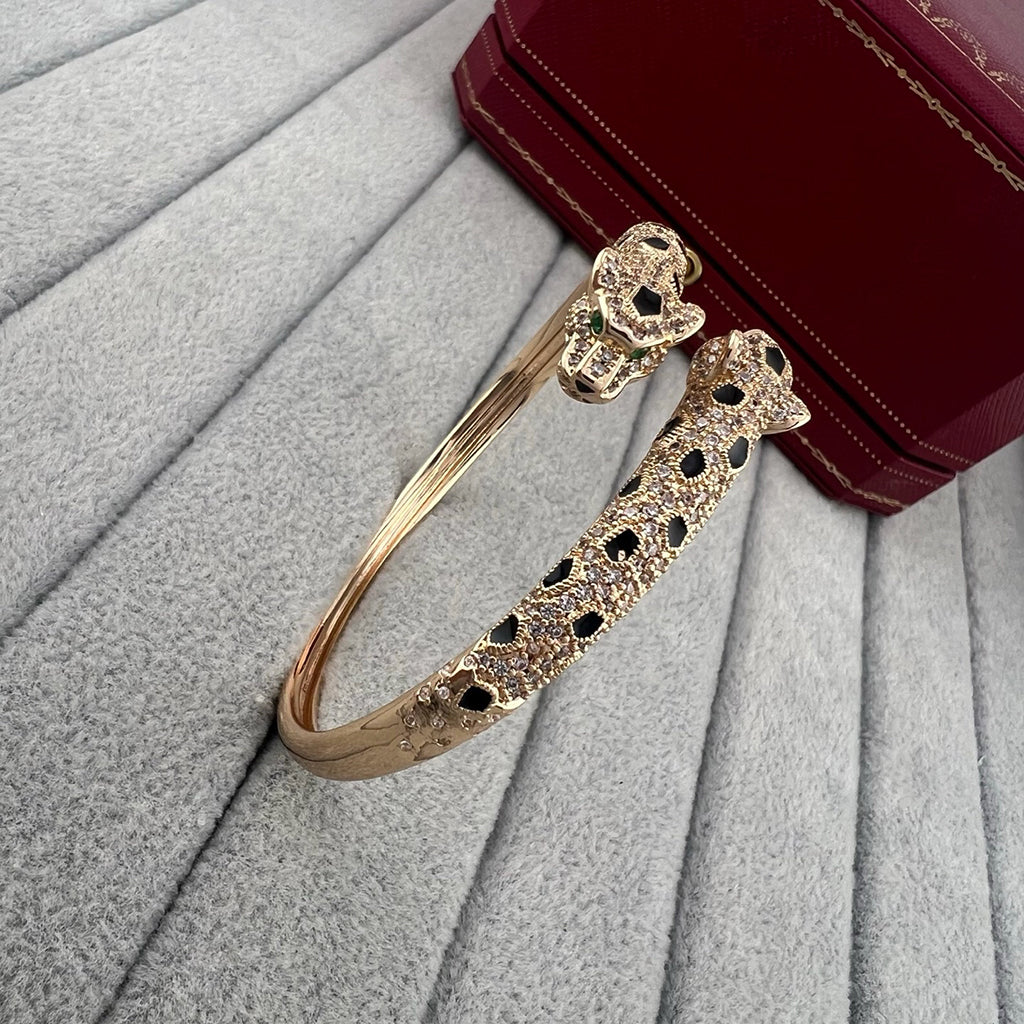 [OrnoraJewelry]PANTHERE DOUBLE HEADED HALF DIAMOND OPEN BRACELET