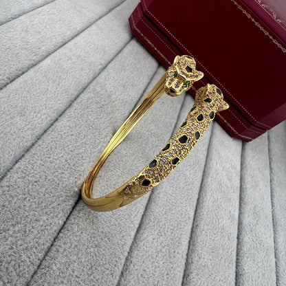 [OrnoraJewelry]PANTHERE DOUBLE HEADED HALF DIAMOND OPEN BRACELET