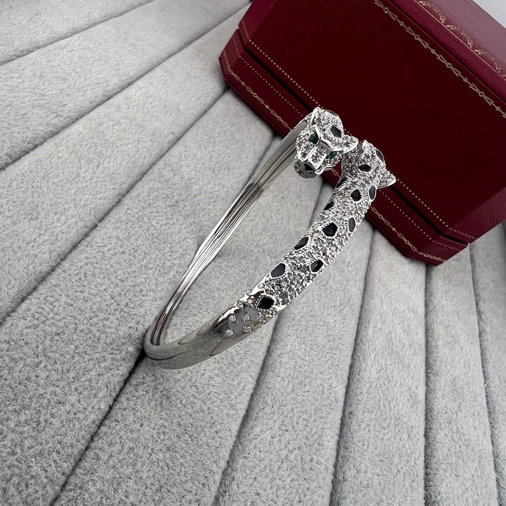 [OrnoraJewelry]PANTHERE DOUBLE HEADED HALF DIAMOND OPEN BRACELET