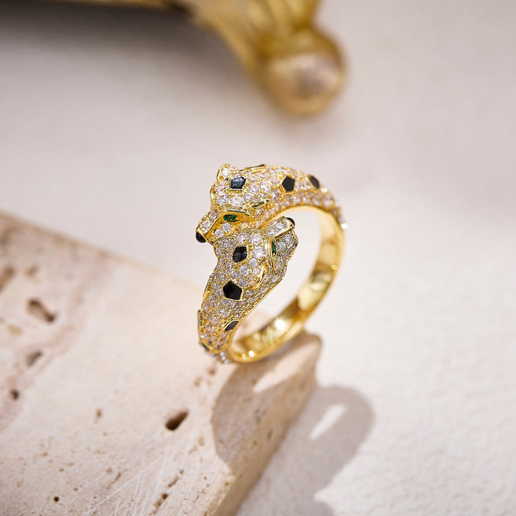 [OrnoraJewelry]PANTHERE DOUBLE HEADED FULL DIAMOND  RING