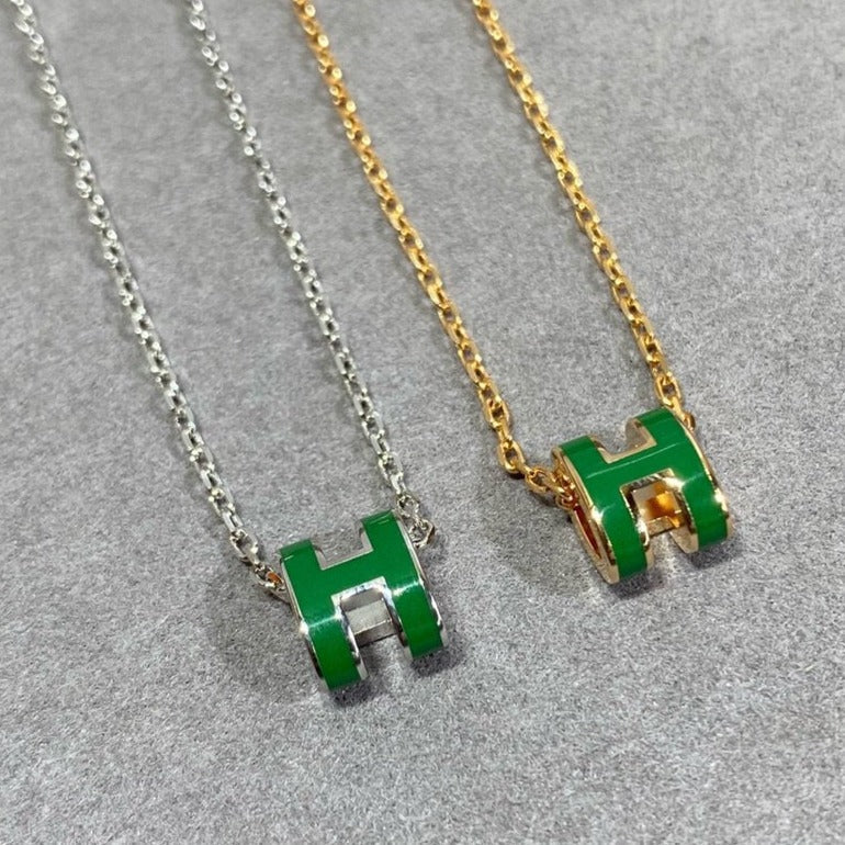 [OrnoraJewelry]POP H GREEN NECKLACE SILVER AND GOLD