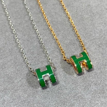 [OrnoraJewelry]POP H GREEN NECKLACE SILVER AND GOLD