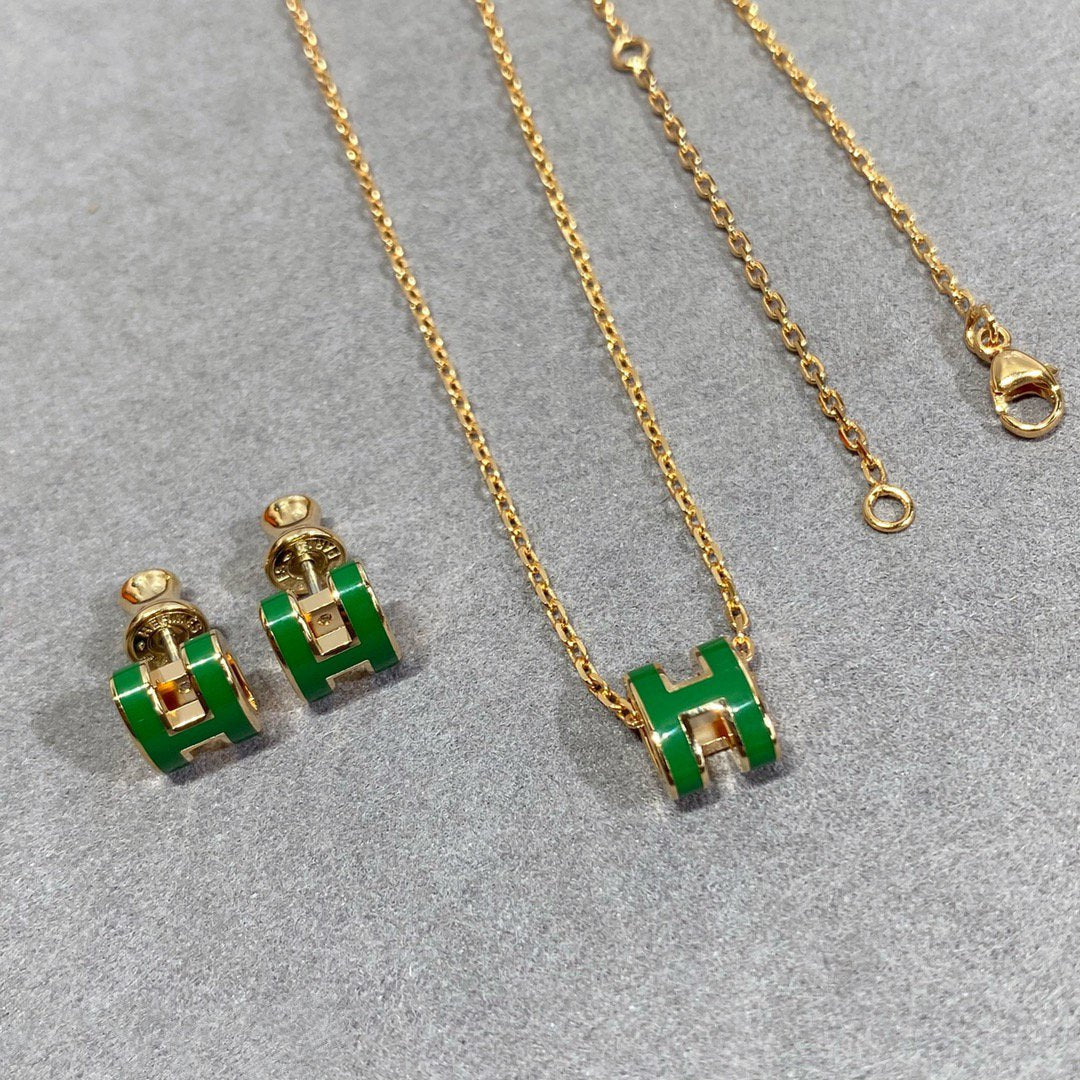 [OrnoraJewelry]POP H GREEN NECKLACE SILVER AND GOLD
