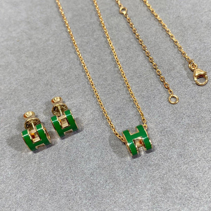 [OrnoraJewelry]POP H GREEN NECKLACE SILVER AND GOLD