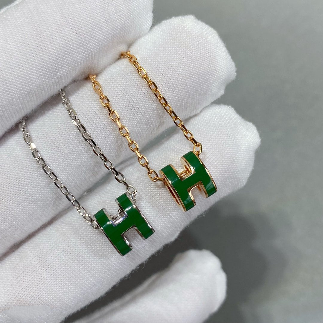 [OrnoraJewelry]POP H GREEN NECKLACE SILVER AND GOLD