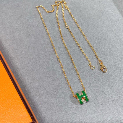 [OrnoraJewelry]POP H GREEN NECKLACE SILVER AND GOLD