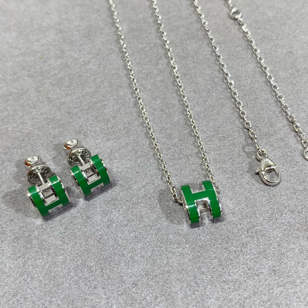 [OrnoraJewelry]POP H GREEN NECKLACE SILVER AND GOLD