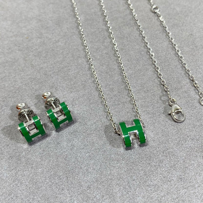 [OrnoraJewelry]POP H GREEN NECKLACE SILVER AND GOLD