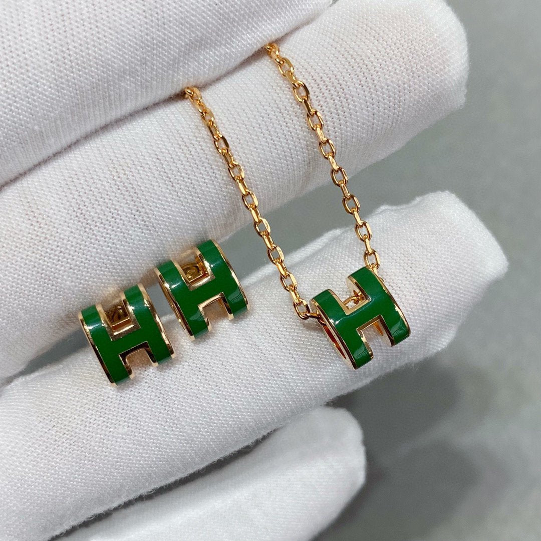 [OrnoraJewelry]POP H GREEN NECKLACE SILVER AND GOLD