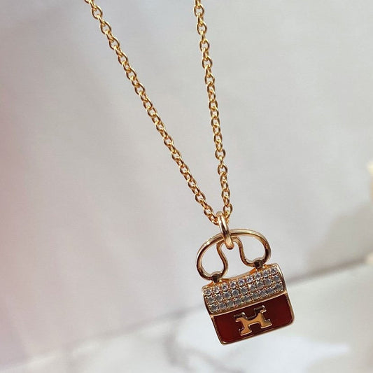 [OrnoraJewelry]CONSTANCE RED PEDANT PINK GOLD NECKLACE