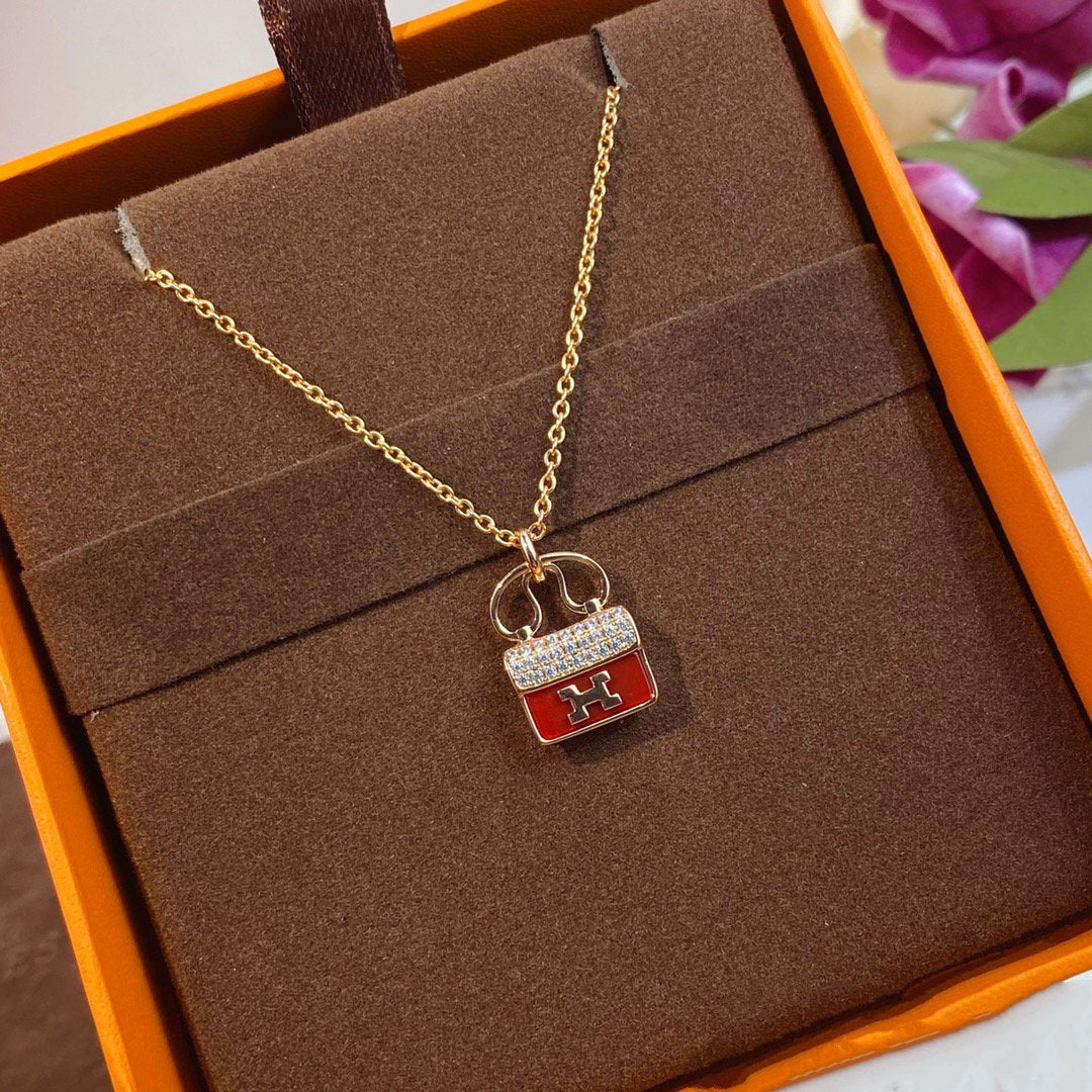 [OrnoraJewelry]CONSTANCE RED PEDANT PINK GOLD NECKLACE