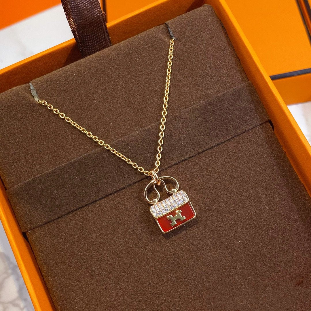 [OrnoraJewelry]CONSTANCE RED PEDANT PINK GOLD NECKLACE