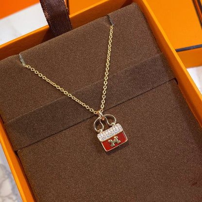 [OrnoraJewelry]CONSTANCE RED PEDANT PINK GOLD NECKLACE