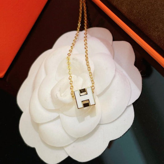 [OrnoraJewelry]H WHITE SQUARE GOLD NECKLACE