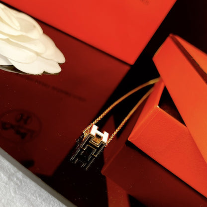 [OrnoraJewelry]H WHITE SQUARE GOLD NECKLACE