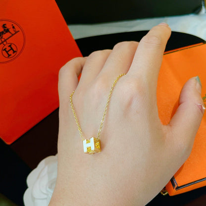 [OrnoraJewelry]H WHITE SQUARE GOLD NECKLACE
