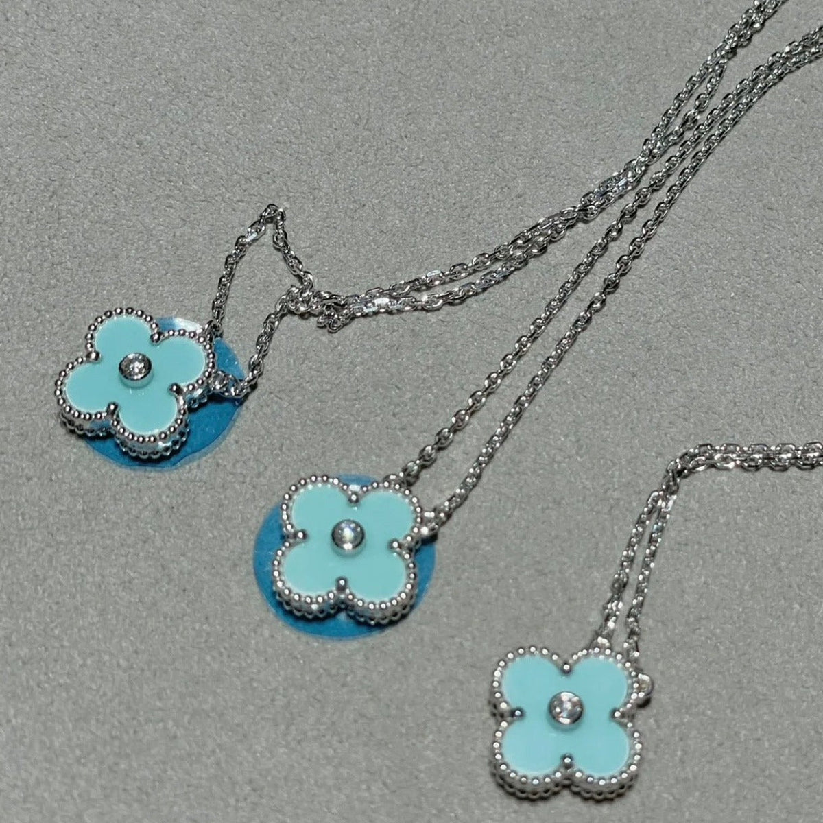 [OrnoraJewelry]CLOVER 1 DIAMOND LIGHT BLUE SILVER NECKLACE