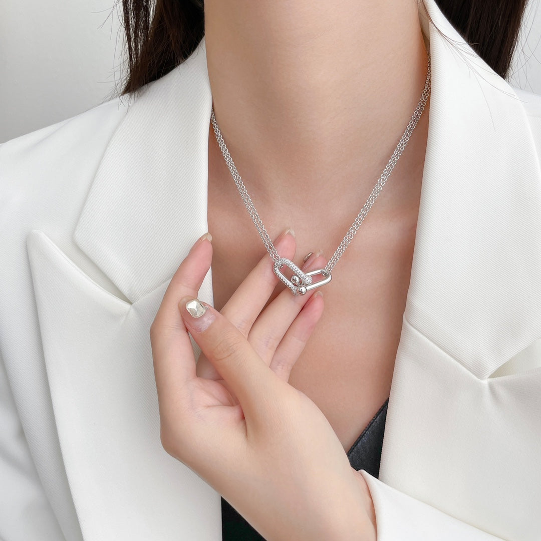 [Ornora Jewelry]HARDWEAR DIAMOND PEDANT DOUBLE CHAIN NECKLACE