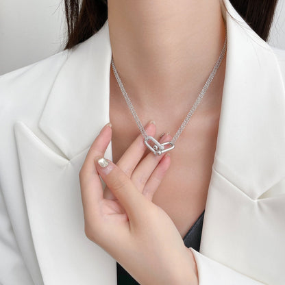 [Ornora Jewelry]HARDWEAR DIAMOND PEDANT DOUBLE CHAIN NECKLACE
