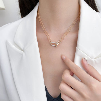 [Ornora Jewelry]HARDWEAR DIAMOND PEDANT DOUBLE CHAIN NECKLACE