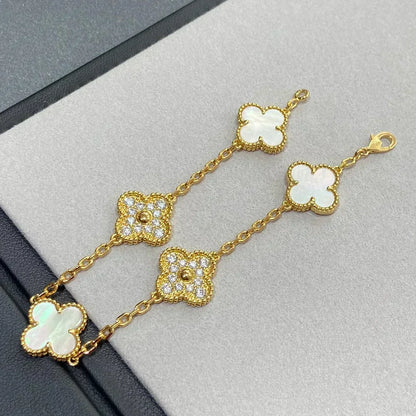 [OrnoraJewelry]CLOVER WHITE PEARL MOP 5 MOTIF BRACELET COLLECTION
